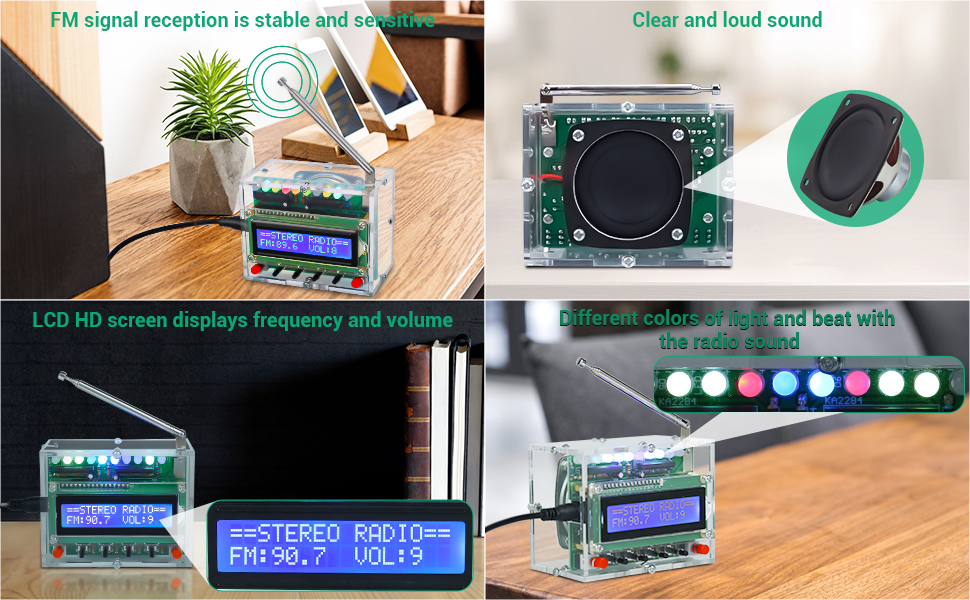 FM Radio Receiver DIY Kit with RGB LED Indicator ICStation